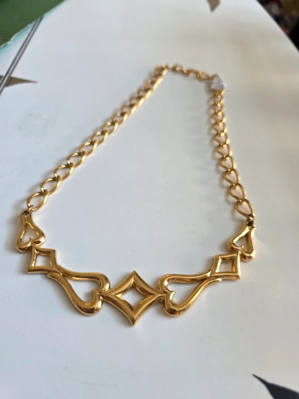 Vintage 1980s 1990s Monet Gold Tone Openwork Collier Necklace
