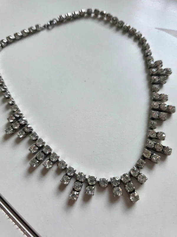 Vintage 1950s Rhinestone Fringe Necklace