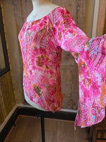 Load image into Gallery viewer, Original Y2K Italian Pink Paisley Tie-Dye Bell-Sleeve Blouse  UK 8/10
