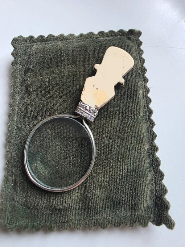 Antique Victorian 1890s Sterling Silver & Bone Magnifying Glass