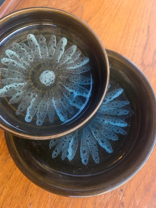 Vintage Studio Pottery Bowls – Signed Pair with Floral Glaze