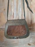 Handmade Grey Leather Shoulder Bag Hide Panel Rustic Boho Crossbody