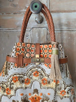 Load image into Gallery viewer, Upcycled Tapestry Carpet Bag Leather Handles Vintage Style Handbag
