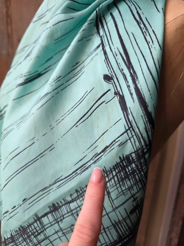 Vintage Silk Jacqmar Blue Scarf - Turquoise Crosshatch Print