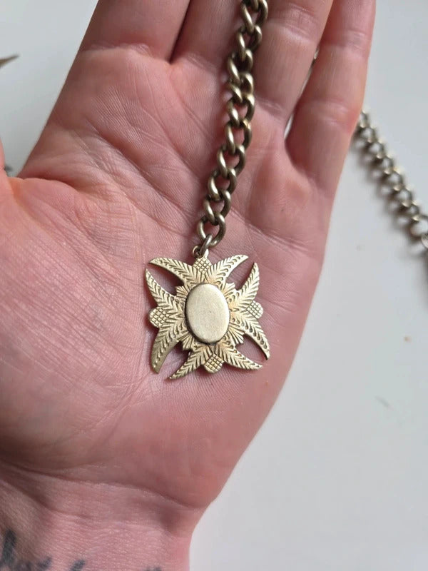 1950s–1960s Vintage Melfexa Silver Albert Chain with Ornate Pendant