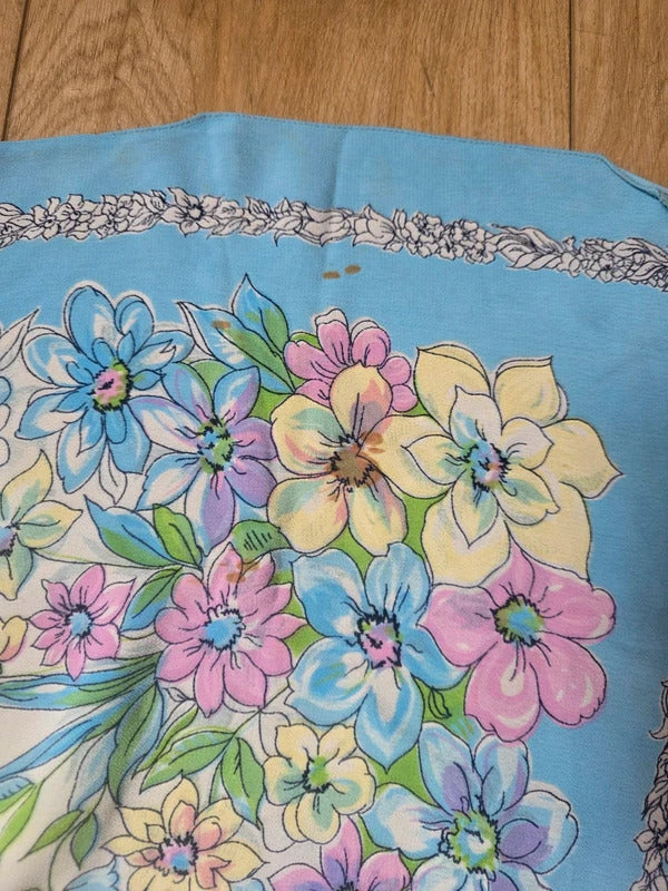 Vintage 1940s-1950s Floral Rayon Crepe Large Scarf