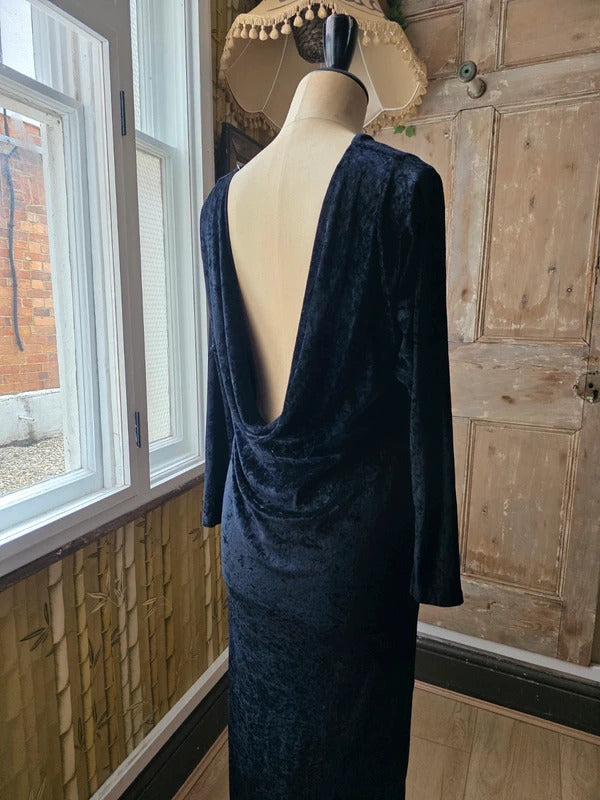 Antique Vintage 1930s Art Deco Black Backless Dress