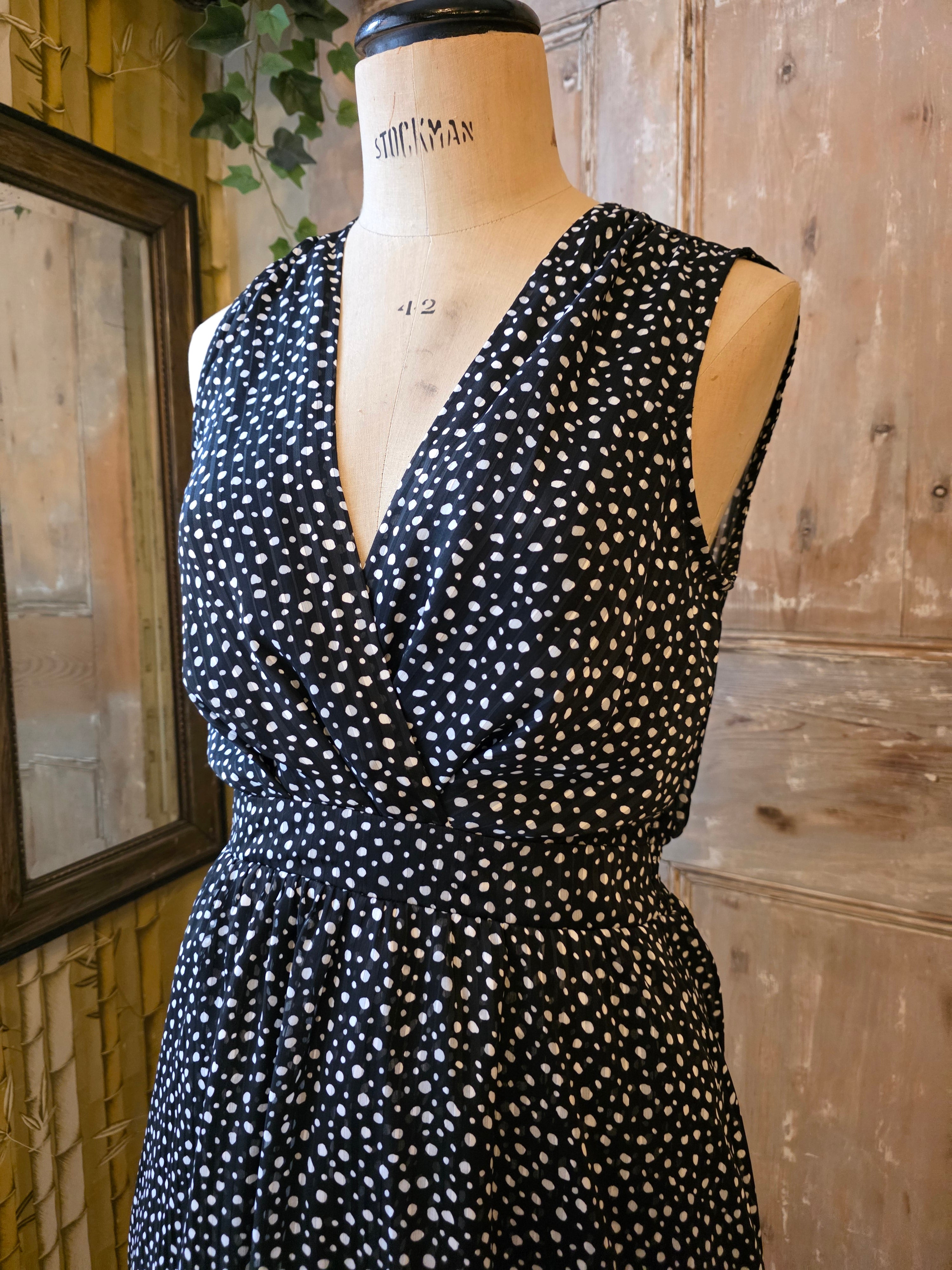 Vintage y2k polka dot tiered dress - Morgan et toi - black UK14