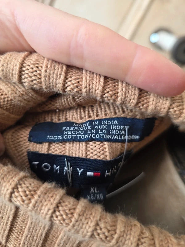 Vintage Tommy Hilfiger Ribbed Roll Neck Jumper – Camel – Oversized XL