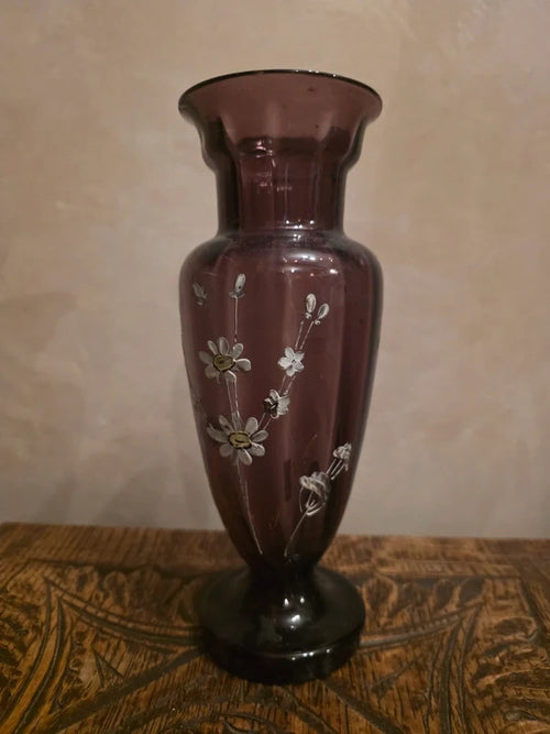 Antique vintage  Hand-Blown & Hand-Painted Glass Vase