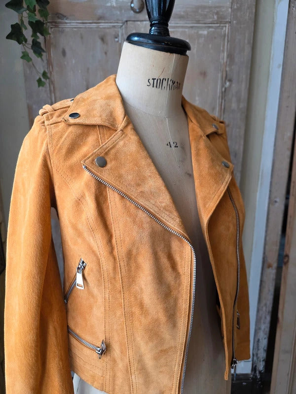 Vintage Y2K fitted orange leather jacket - bomber - uk6 Vero moda