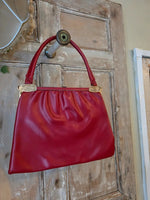 Load image into Gallery viewer, Vintage 1960s Red Leather Handbag | Structured Top Handle Bag | Mod Mid Century
