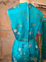 Load image into Gallery viewer, Vintage 1950s Oriental Brocade Silk Dress | Emerald Chrysanthemum Jacquard | Wiggle Dress | UK 12
