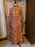 Load image into Gallery viewer, Vintage 1970s Bernard Frères Paris &amp; London romantic chiffon maxi dress.
