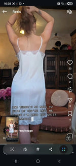 Load image into Gallery viewer, Vintage 1980s Charnos Satin Negligee Night Slip UK 12 cream Lace Slip Dress
