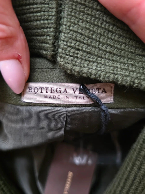 Bottega Veneta Olive Wool Blazer Detachable Ribbed Knit Shawl Collar 44"