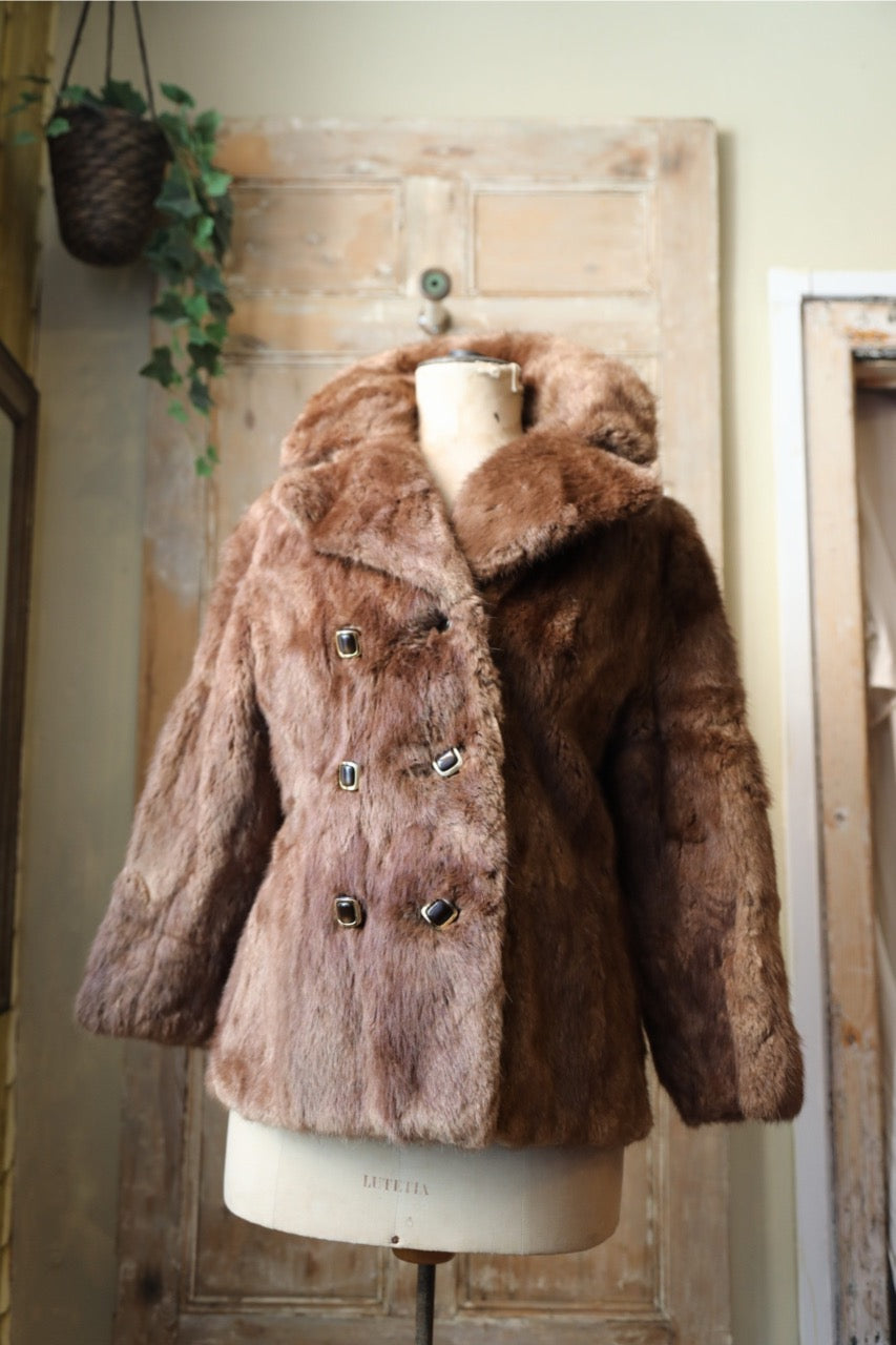 Vintage 1960s Musquash Fur Coat – Double Breasted – Driver's Length – Brown