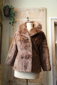 Vintage 1960s Musquash Fur Coat – Double Breasted – Driver's Length – Brown