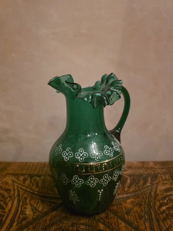 Antique vintage Victorian Emerald Green Glass Jug