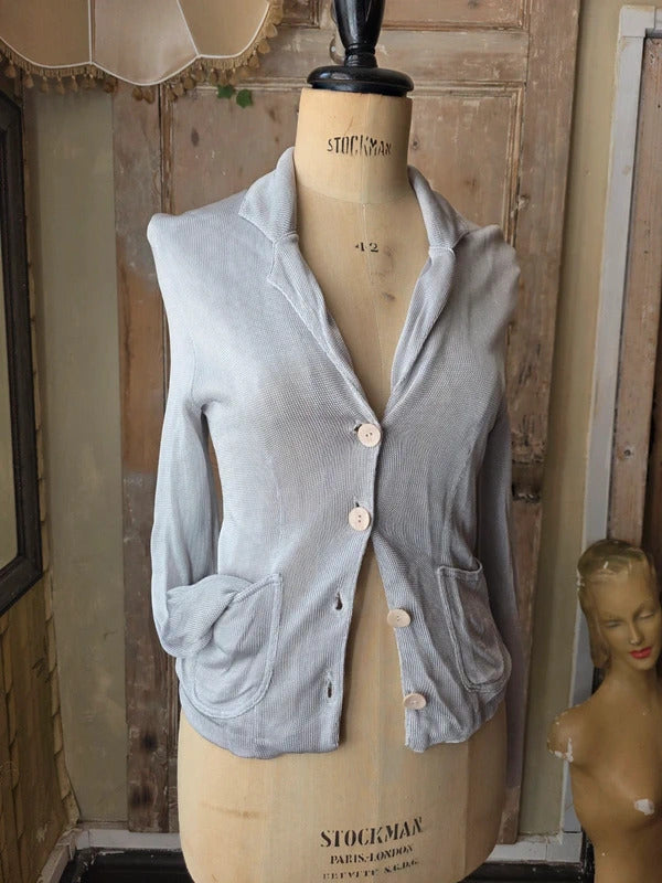 Vintage Y2K Regina Made in Italy Silver Knit Cardigan | Minimalist Button Front | Made in Italy uk8