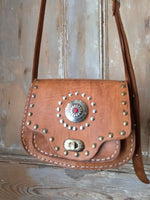 Load image into Gallery viewer, New Handmade Tan Leather Studded Shoulder Bag Boho Festival Crossbody Western Style
