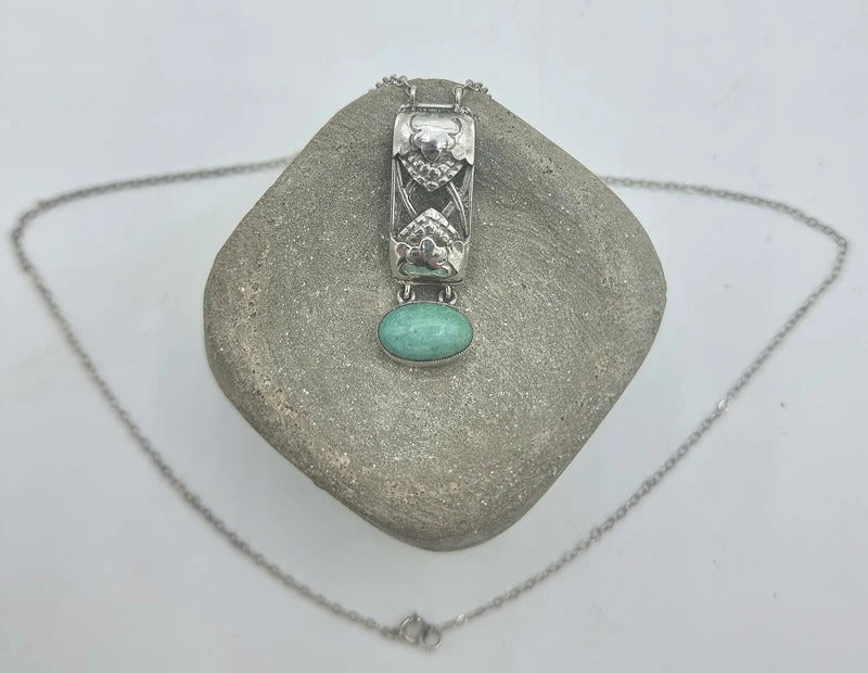Art Nouveau Jewellery - Silver Necklace - Amazonite gemstone Pendant