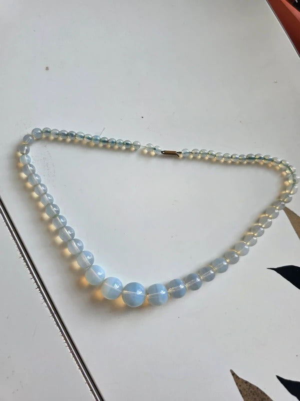Vintage 1940s Opaline Blue Glass Graduated Necklace - possibly uranium