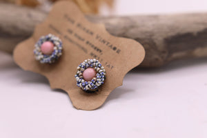 Vintage 1940s micro bead glass pastel bead clip ons