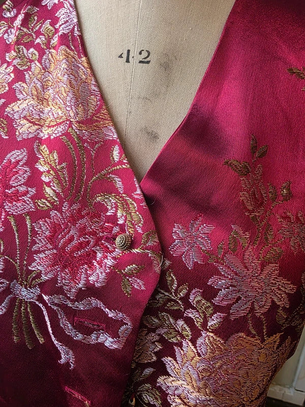 Vintage fairy core Y2K satin floral waistcoat uk10
