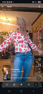 Load image into Gallery viewer, Vintage 1980s/90s Joliet Red Rose Print Blouse approx UK 12
