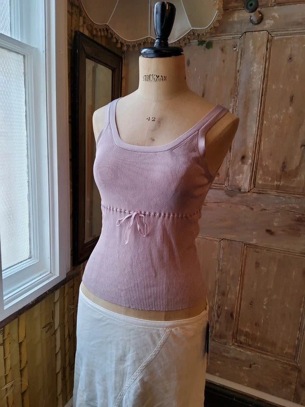 Vintage Y2K Lilac lineaRibbed Cami Top Bow Detail UK8