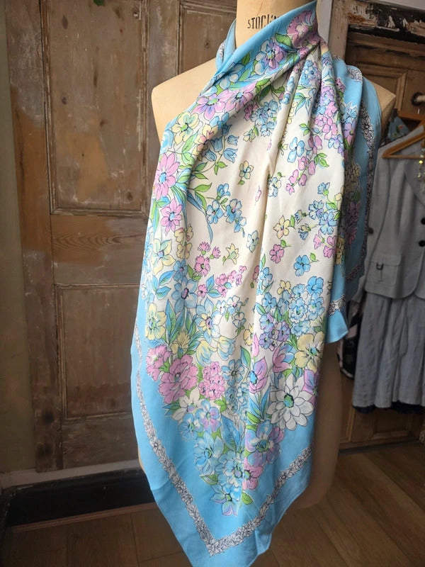 Vintage 1940s-1950s Floral Rayon Crepe Large Scarf