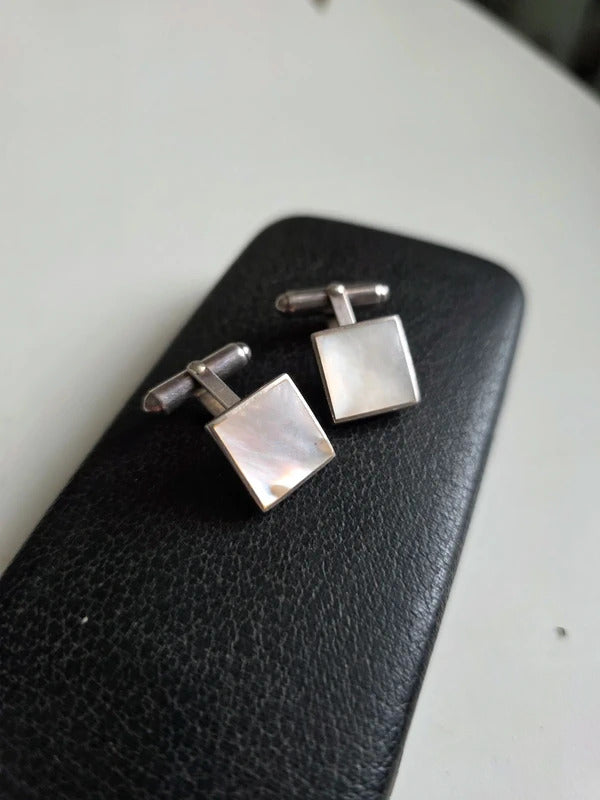 Vintage 1950s–1960s Vintage 925 Silver Mother of Pearl Cufflinks