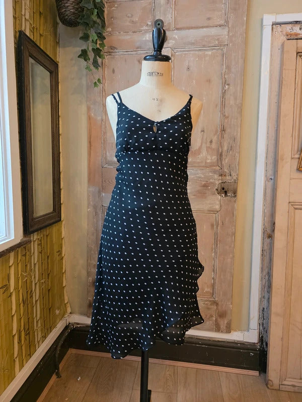 Vintage Y2K polka dot strappy black dress - fairy core-  UK12/14