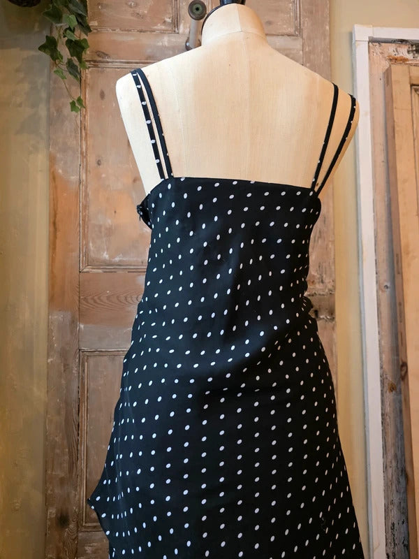 Vintage Y2K polka dot strappy black dress - fairy core-  UK12/14