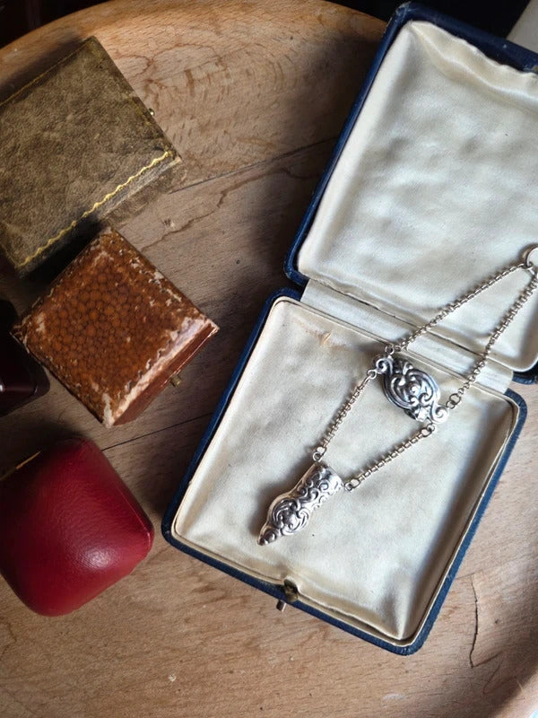 Antique Victorian Style Sterling Silver 925 Scissor Case Chatelaine