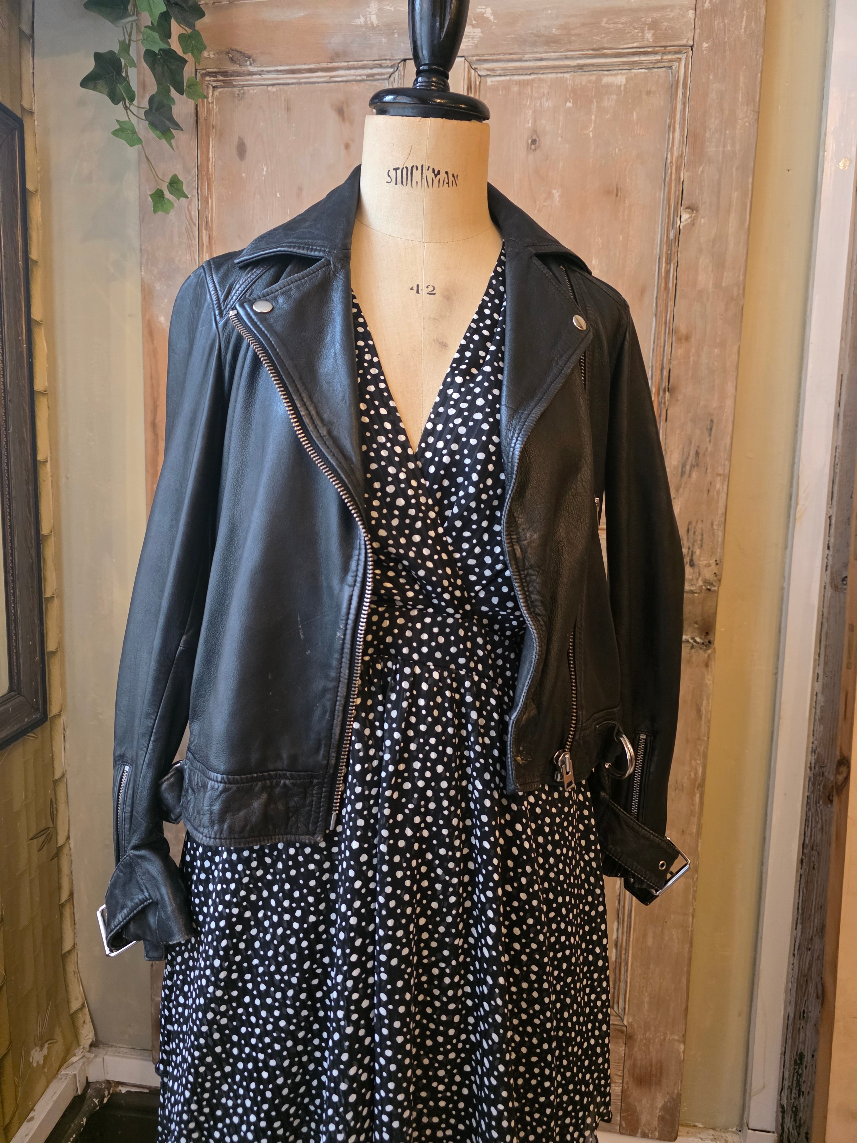 Vintage Y2K fitted black leather jacket - bomber - uk6