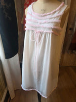 Load image into Gallery viewer, Vintage 1960s White Pink Ruffle Negligee Sheer Babydoll Nightdress Slip Nightie Lingerie Boudoir
