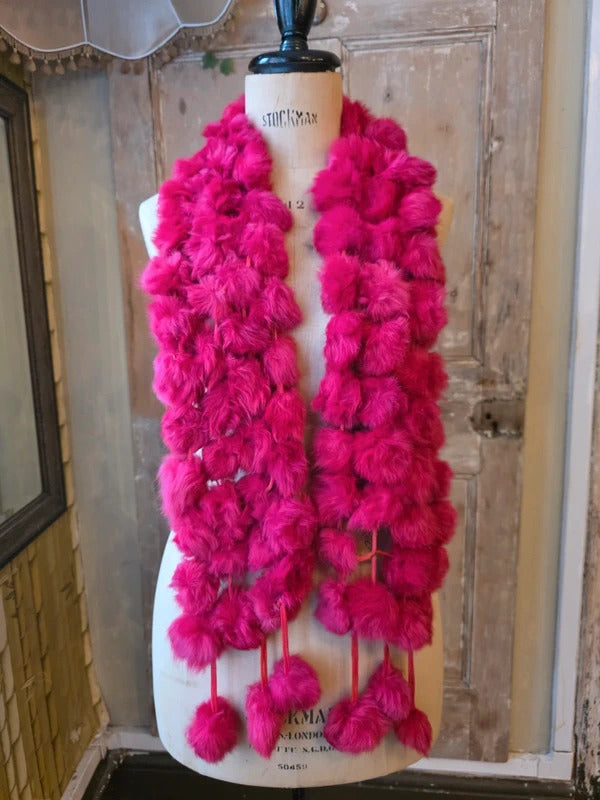 Vintage Y2K pink fluffy Skinny Scarf | Boho Festival Accessory |