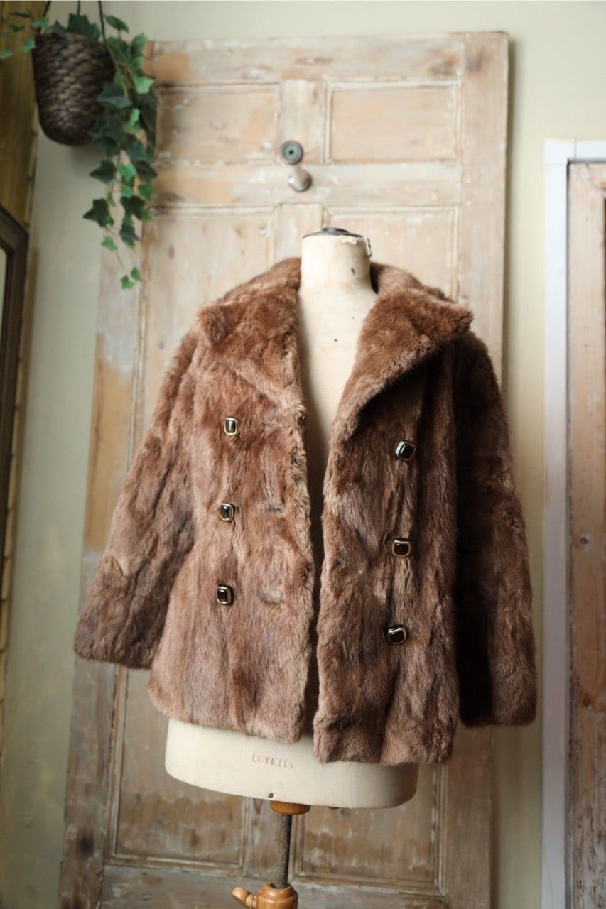 Vintage 1960s Musquash Fur Coat – Double Breasted – Driver's Length – Brown