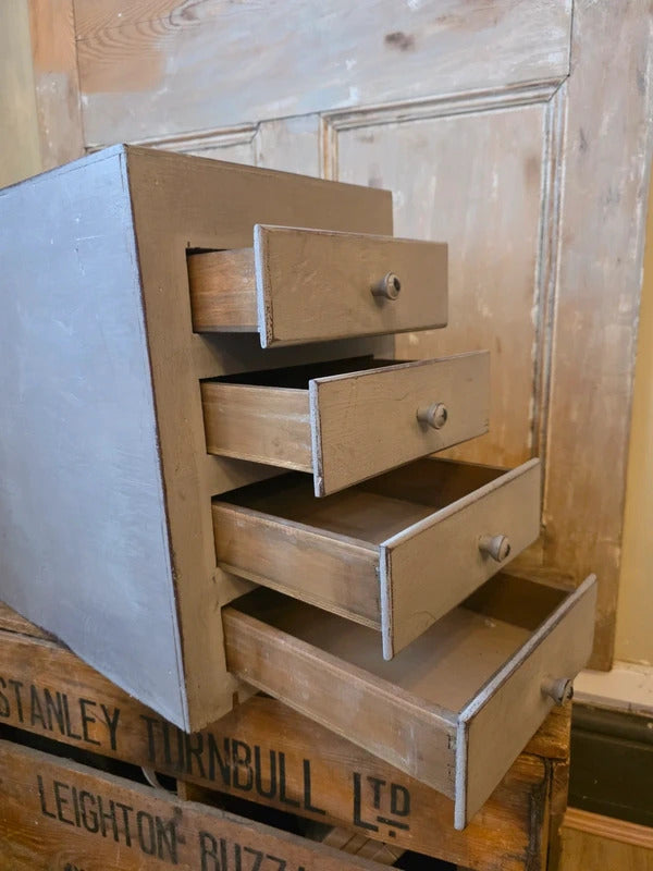 Vintage Painted Wooden Apothecary Chest | Rustic 4 Drawer Jewellery Cabinet | Shabby Chic Storage