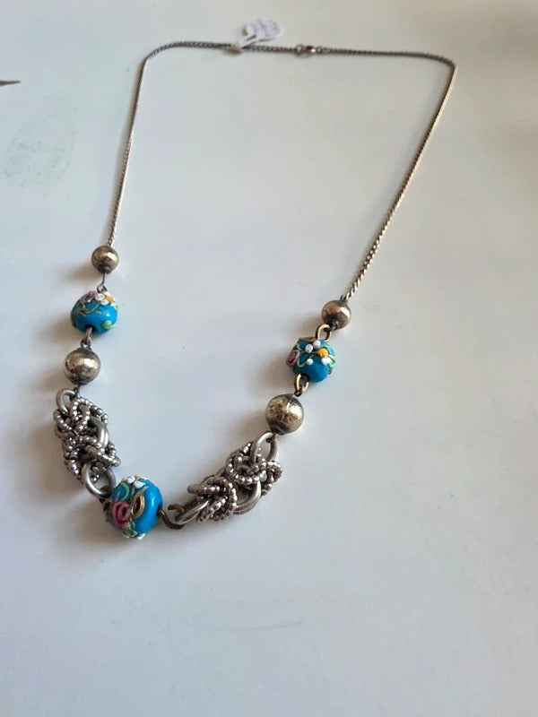 Vintage aet deco Murano Wedding Cake Bead Necklace