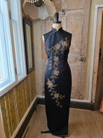 Load image into Gallery viewer, Vintage 1960s Black &amp; Gold Hand-Beaded Cheongsam Dress
