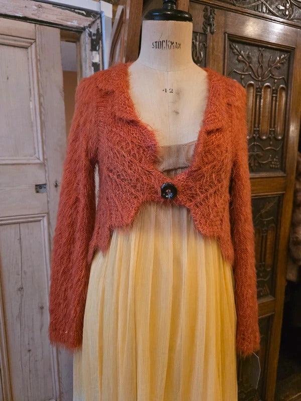 Vintage Y2K Orange Bolero-Style Cropped Crochet Cardigan – S/M