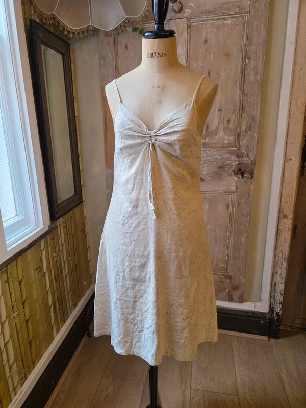 Vintage Y2K Linen Empire Line Dress | Beige Abstract Floral | Made in Italy | Cottagecore | pietraUK 10