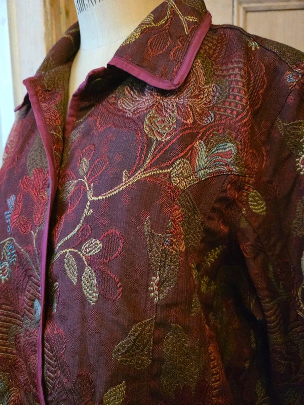 Vintage 1990s embroidered Chinese style burgandy jacket UK16