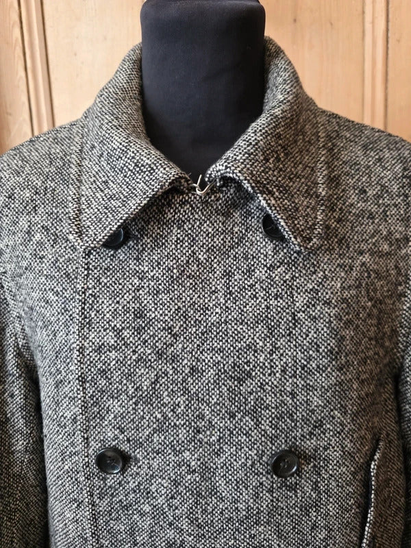 Tommy Hilfiger Wool Blend Coat – Grey Herringbone Double Breasted Jacket – Size L