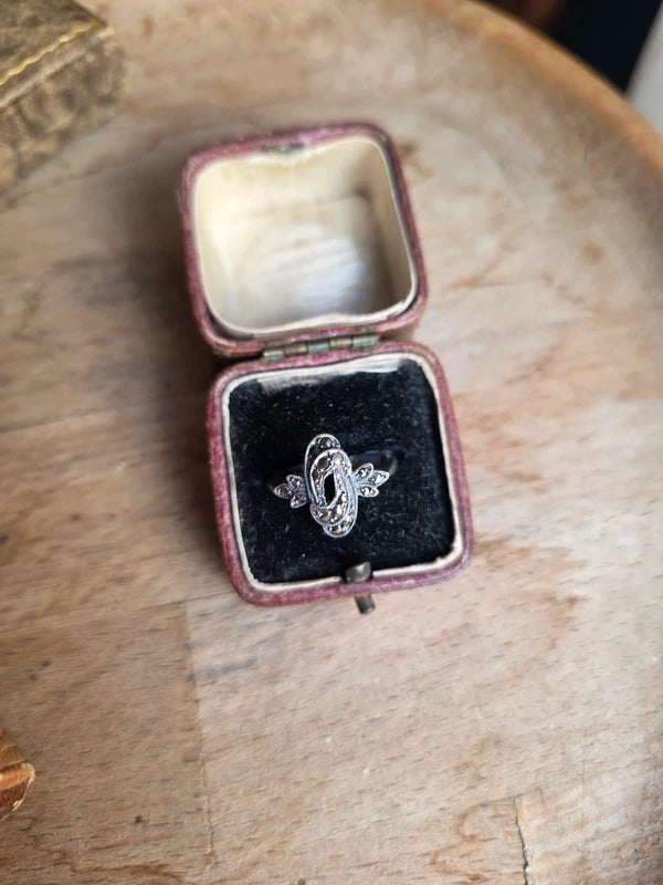 Vintage 1930s Art Deco Silver Marcasite Ring Size O