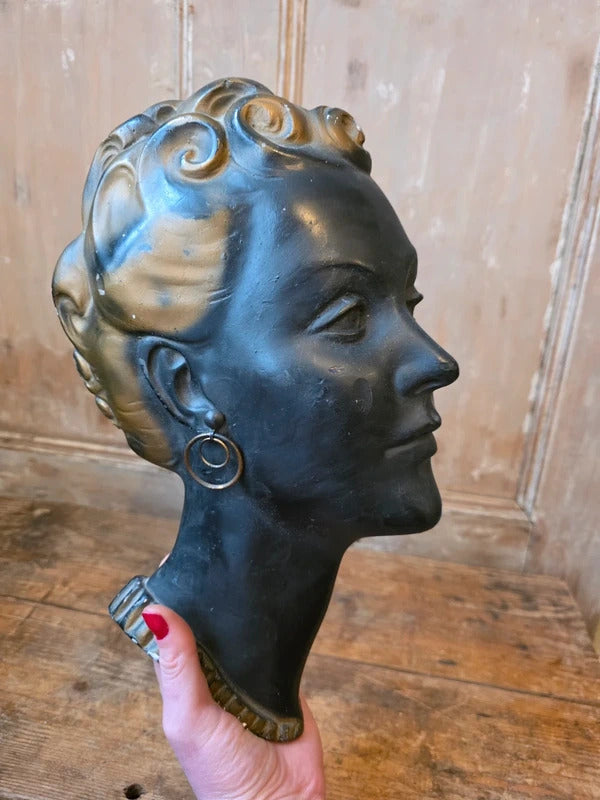Vintage Art Deco Style Chalkware Female Bust – 1930s/40s Wall Mask