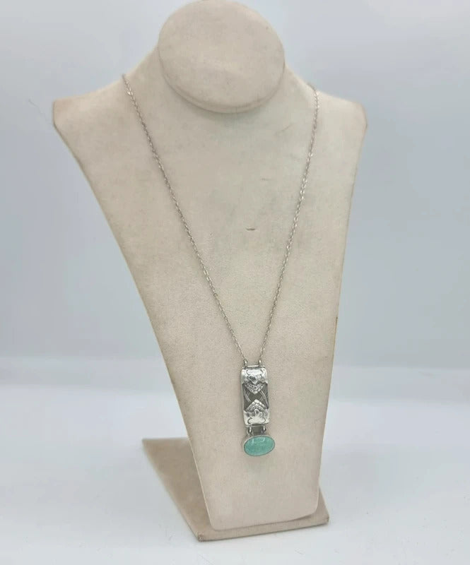 Art Nouveau Jewellery - Silver Necklace - Amazonite gemstone Pendant